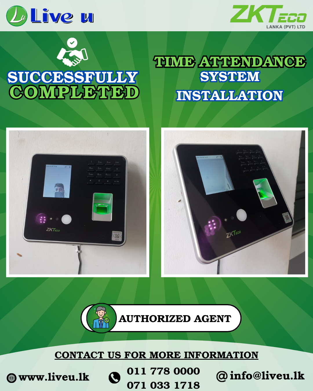 ZKTeco MB20-VL with Free Cloud Time Attendance – Installation Successfully Completed by Live U