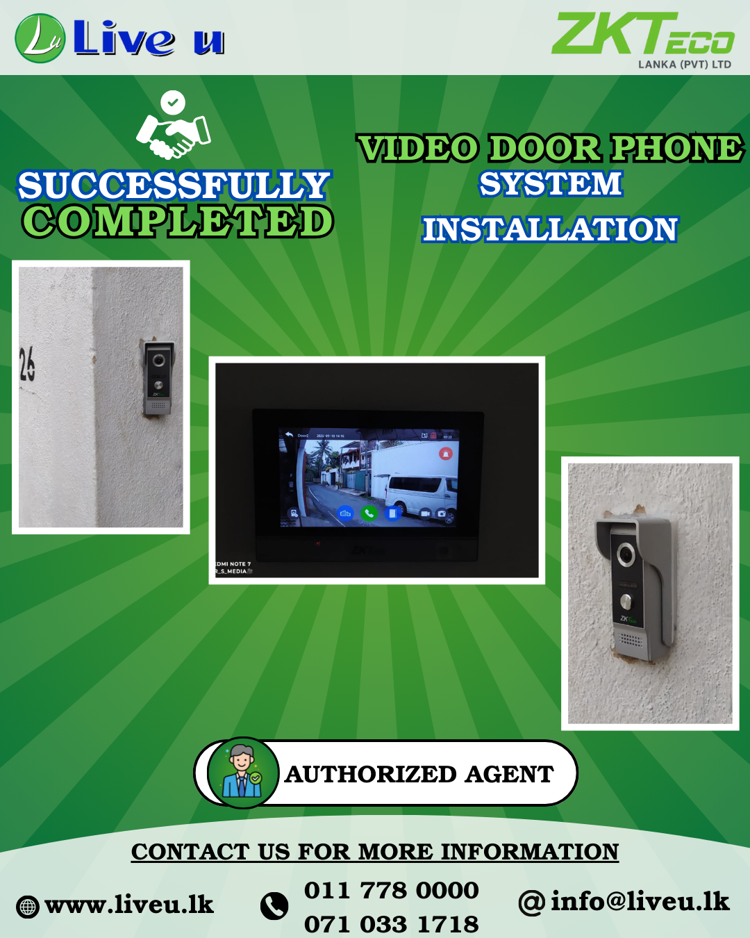 ZKTeco Video Door Phone System Installation Successfully Completed – Live U (PVT) Ltd, Authorized Agent in Sri Lanka