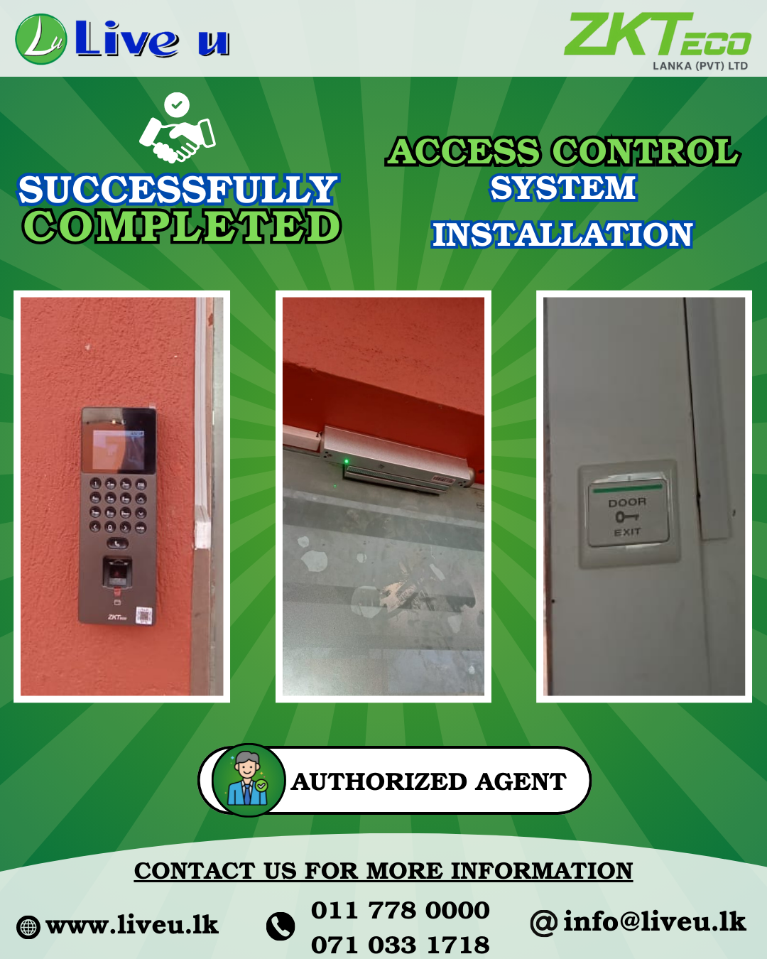 ZKTeco SenseFace 2A with Fully Access Control Kit Installation – Live U (PVT) Ltd, Solo Agent in Sri Lanka