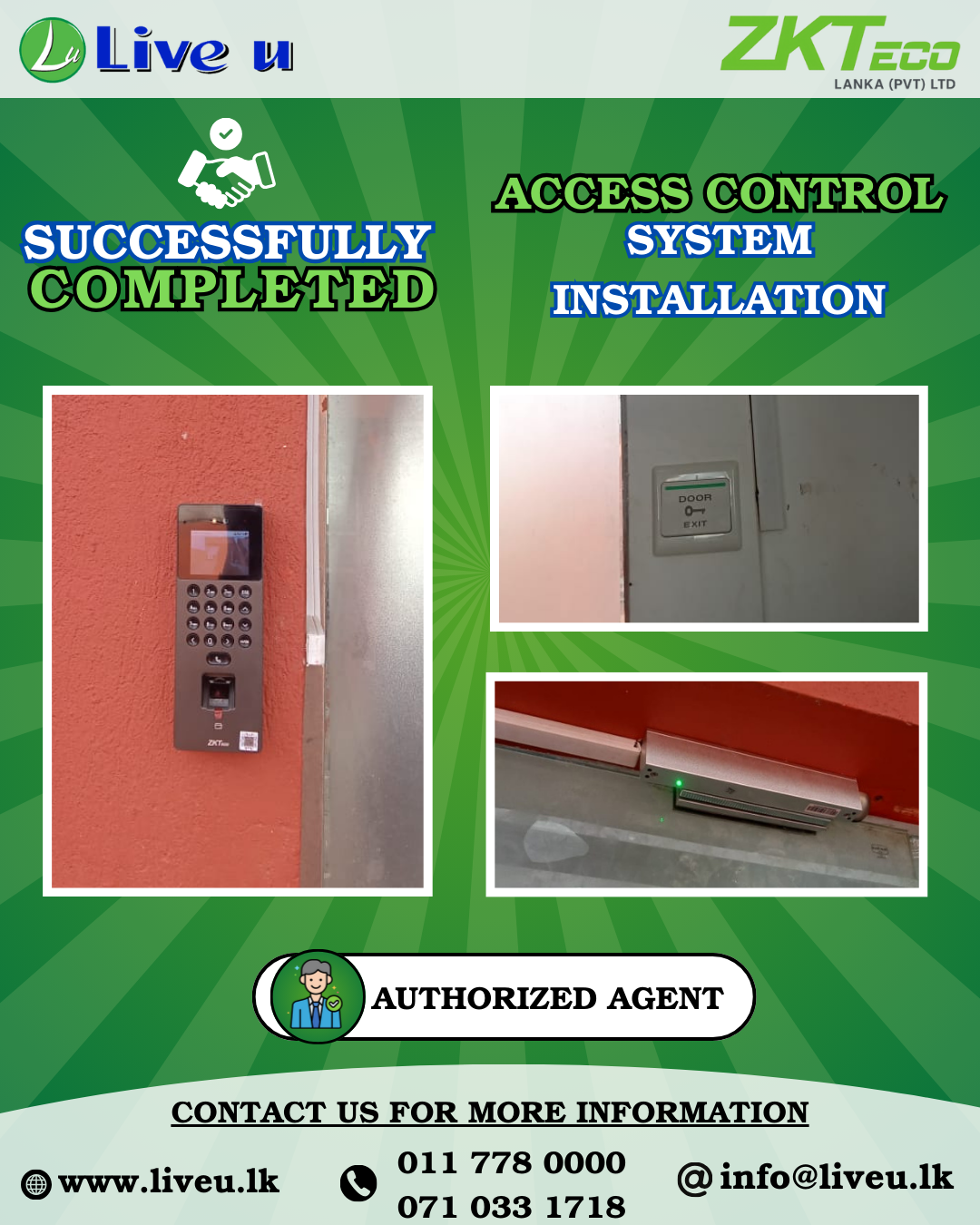 ZKTeco Access Control System Installation Completed Successfully – Live U Authorized Agent